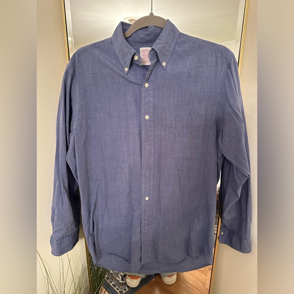 Brooks Brothers Makers USA made Men’s Solid Blue Buttown Down size 14 1/2 - 33